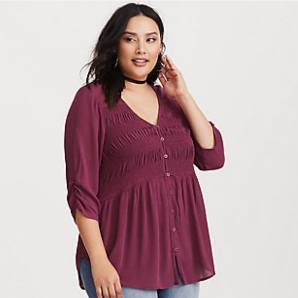 torrid Tops - Torrid Plum Ruched Gauze Blouse size 2